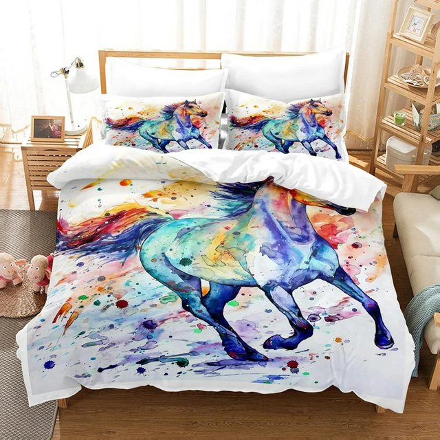 Binchi Fitness 3D Bettwäsche Set mit Pferdemotiv, Doppelbett Bettbezug und Kissenbezug aus Mikrofaser, Mehrfarbig, B/H: 135 x 200 cm - Bild 1