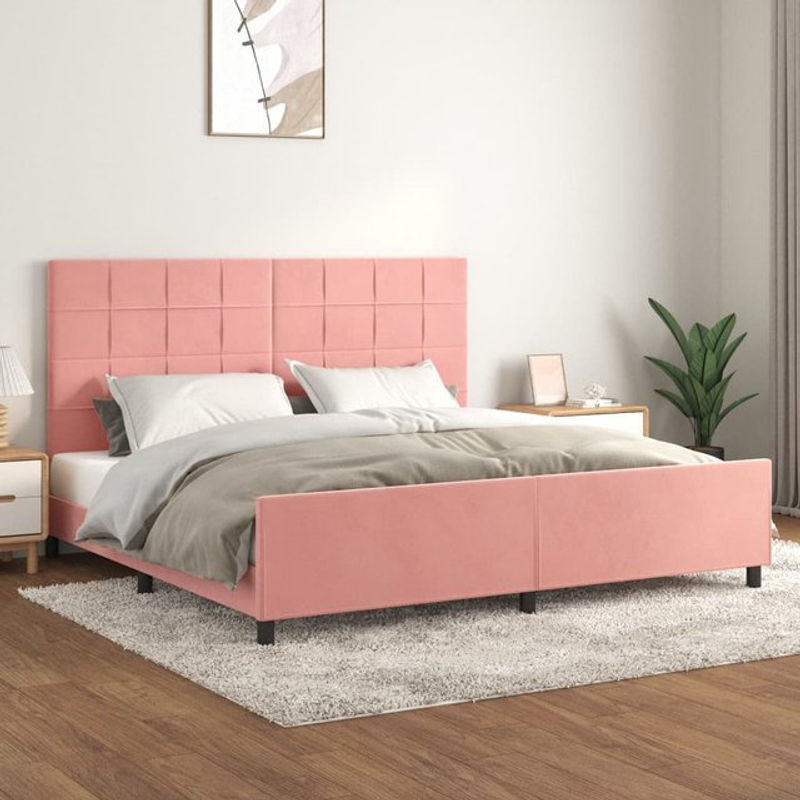 Vidaxl Polsterbett mit Kopfteil aus Samt, Rosa, B/T: 200 x 200 cm - Bild 1