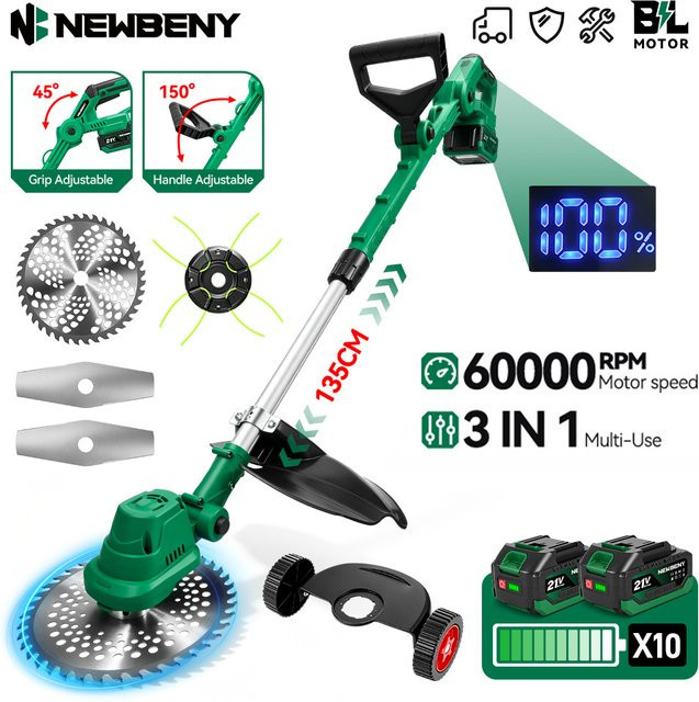 NEWBENY Bürstenloser elektrischer Rasenmäher und Rasentrimmer in Grün, längenverstellbares Garten-Elektrowerkzeug für Makita 21 V LXT Akkus - Bild 1