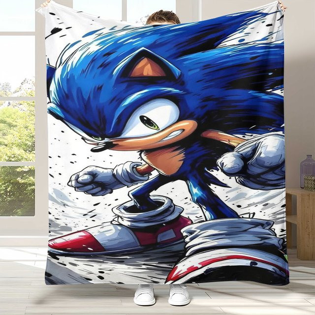 Potdemiel Retro S-Sonic Cartoon Flanell-Plüschdecke, ultraweich und warm, Multicolour - Bild 1