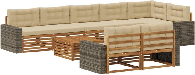 vidaXL Outdoor-Sofagarnitur aus Akazienholz mit 9 Kissen in Natur-Beige - Bild 1