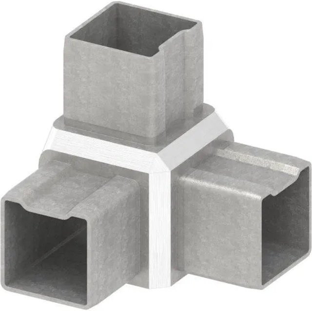 FeNau Eckstück aus Edelstahl V2A für Rohr 40 x 40 x 2 mm, 90 Grad mit 3 Abgängen zum Stecken, Farbe: Silber - Bild 1