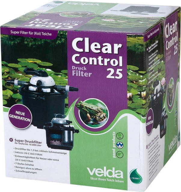 Velda Druckfilter Clear Control 25 mit 9 Watt UV-C inklusive Japanmatte, aktiver Kohle und Lavastein - Bild 1