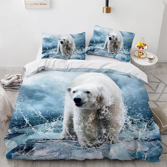 Lodestar Bettwäsche-Set mit 3D-Eisbären-Print auf einer Insel, Polyester, Blau, B/H: 135 x 200 cm - Bild 1