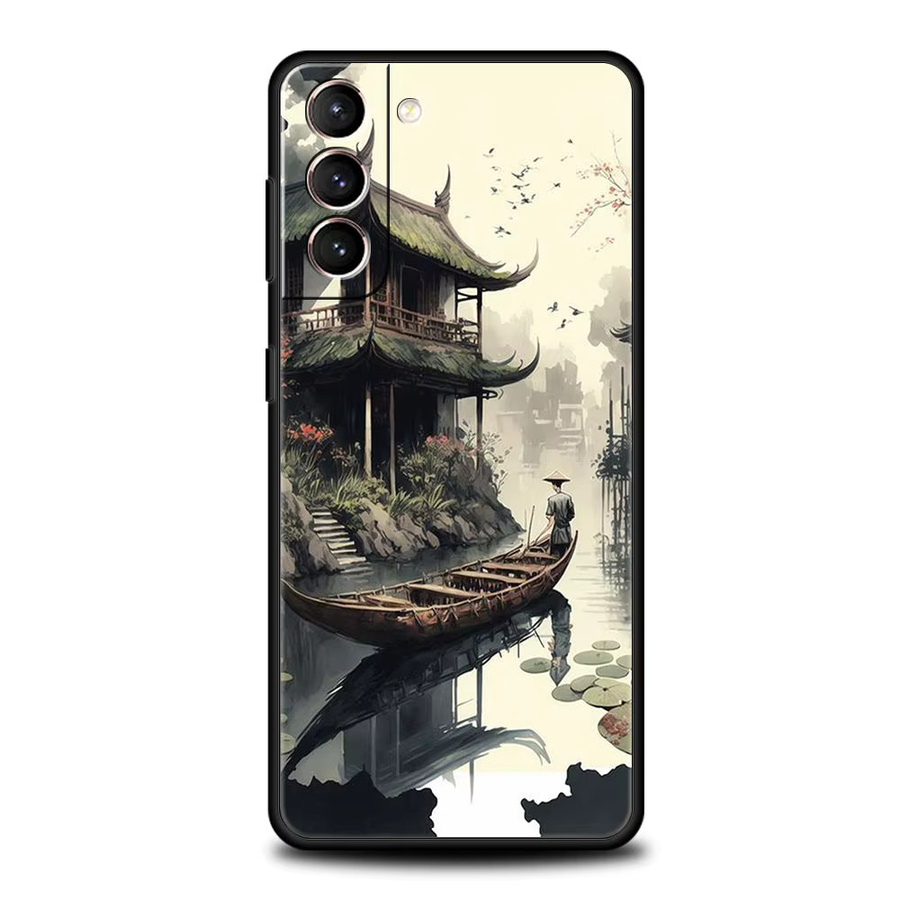 Japanische Landschaft Handyhülle für Samsung Galaxy S25 S24 S23 FE S22 Ultra S21 S20 S10 Plus S10E Soft Cover in Schwarz und Multicolour - Bild 2