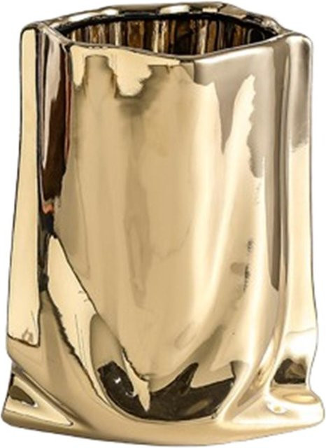 Minimalistische Tischvase Renguxue aus Keramik in Gold für hydroponische Dekoration, Höhe: 20 cm, Breite: 15,5 cm - Bild 1