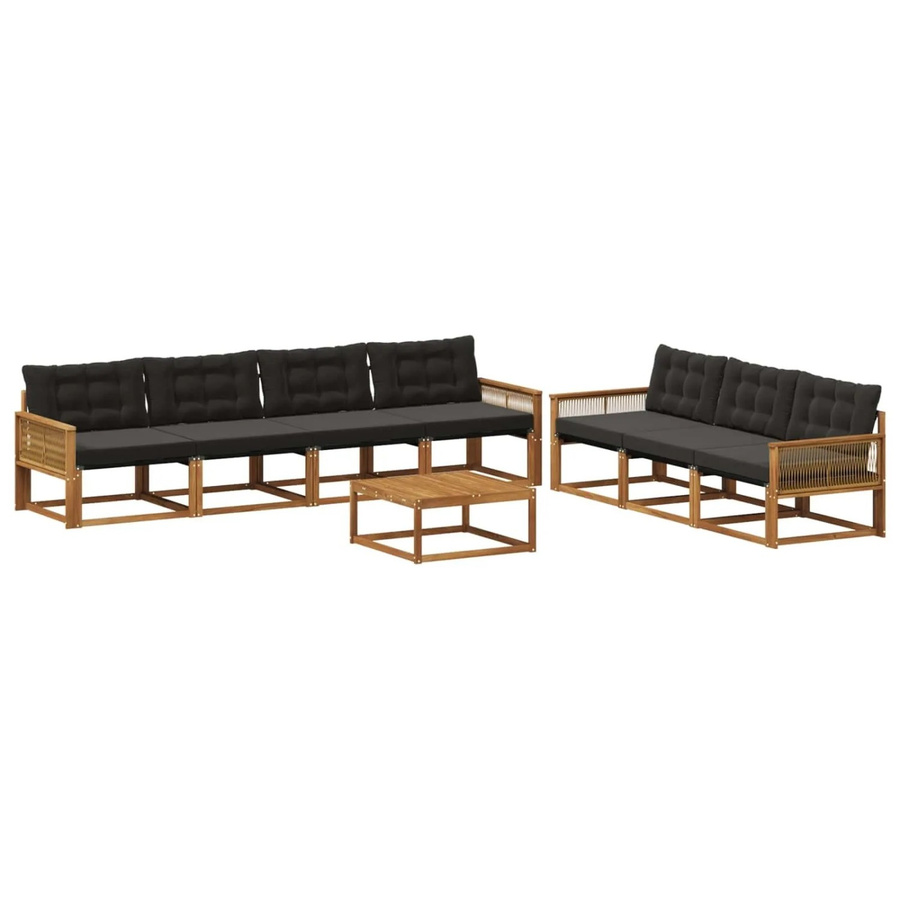 vidaXL Outdoor-Sofagarnitur aus Akazienholz mit Textilene und 8-teiligem Kissen-Set in Schwarz und Natur - Bild 2