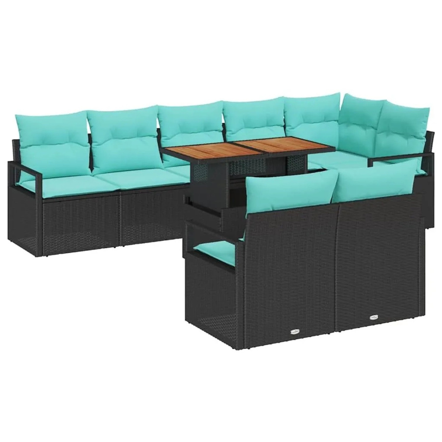 vidaXL Garten Essgruppe 9-teilig aus Poly-Rattan und Akazienholz in Schwarz und Teal - Bild 2