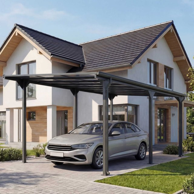 Alu-Carport MCW-O23 Autoüberdachung mit Polycarbonat-Dach und Regenrinne in Anthrazit B: 6 m, T: 3 m, H: 2,3 m (Gestellhöhe: 1,9 m) - Bild 1