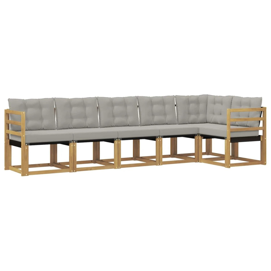 vidaXL Outdoor-Sofagarnitur 6-teilig in L-Form aus Akazienholz und Textilene mit Kissen in Weiß-Hellgrau - Bild 2