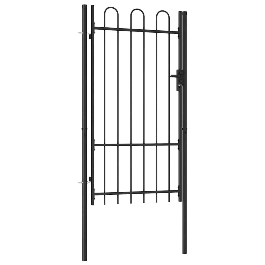 vidaXL Zauntor Einzelflügel aus Stahl mit gewölbter Spitze, Schwarz, B: 100 cm, H: 175 cm - Bild 2
