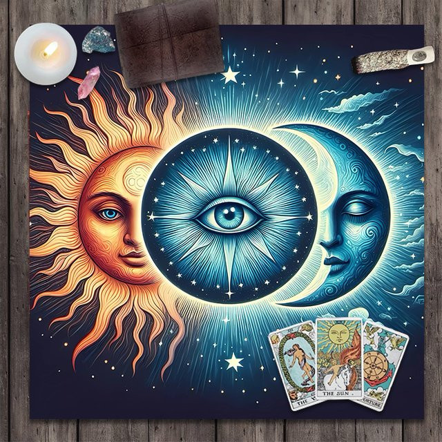 VIKAMA Sun & Moon Tarot-Tischdecke mit floralem Design in Schwarz und Multicolour für Meditation und Wahrsagerei - Bild 1