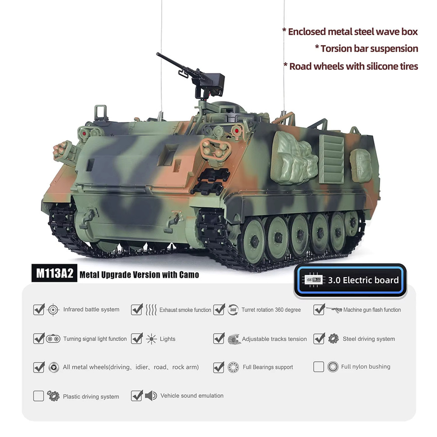 Wheelfun RC Panzer M2412-C M113A2 APC, ferngesteuertes Militärfahrzeug, 1:16, Metallräder - Bild 2