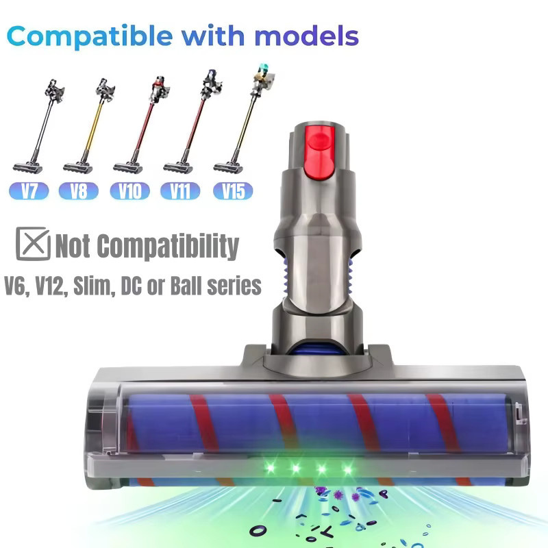 Weicher Rollenbürstenkopf mit Direktantrieb und 4 LED-Leuchten für Dyson Staubsauger V15 V11 V10 V8 V7, Multicolor - Bild 2