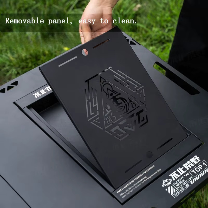 Tryhomy Camping Outdoor IGT Teetablett mit Abflussrohr und Aufbewahrungsbox aus Kohlenstoffstahl in Schwarz - Bild 3