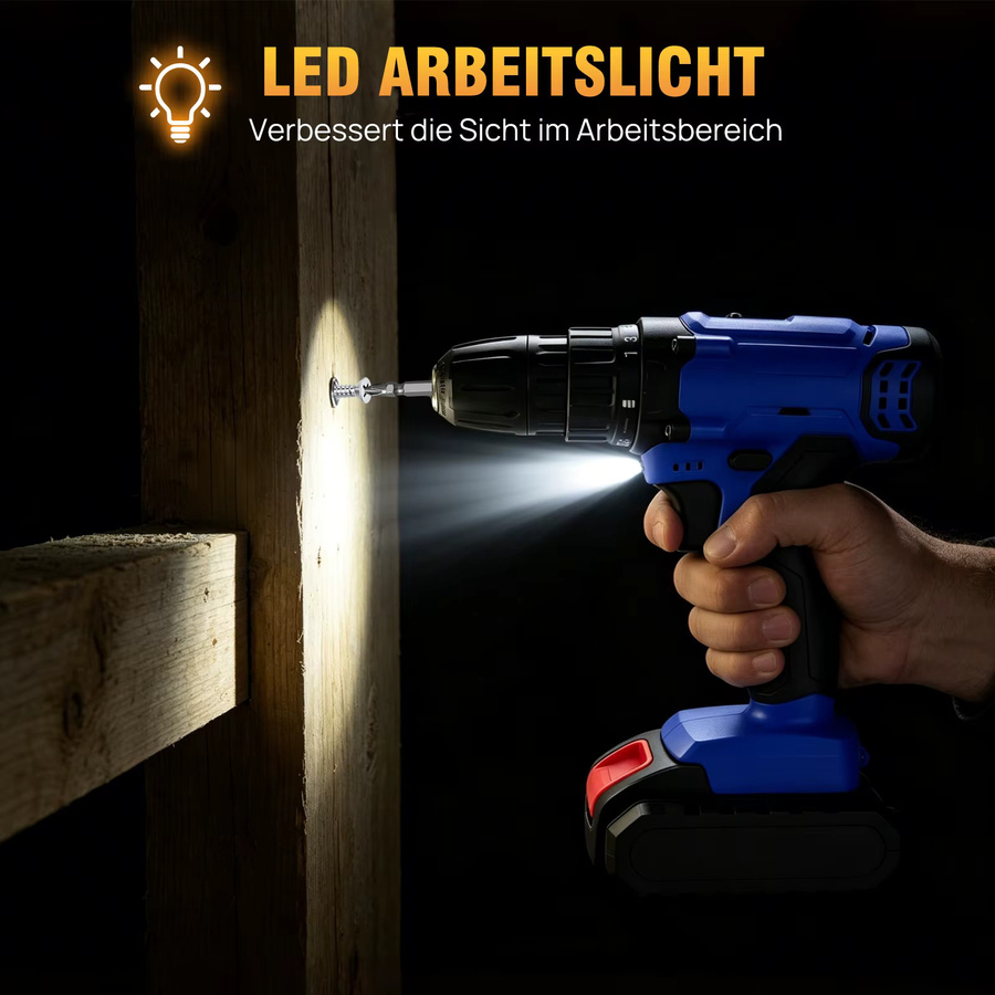 BRIEFNESS Akku-Bohrschrauber in Blau mit 200Nm Drehmoment, 21V, 1500mAh Li-Ionen-Akku, 3/8-Zoll-Bohrfutter, 25+1 Drehmomentstufen und 2 Geschwindigkeiten inklusive Koffer - Bild 2