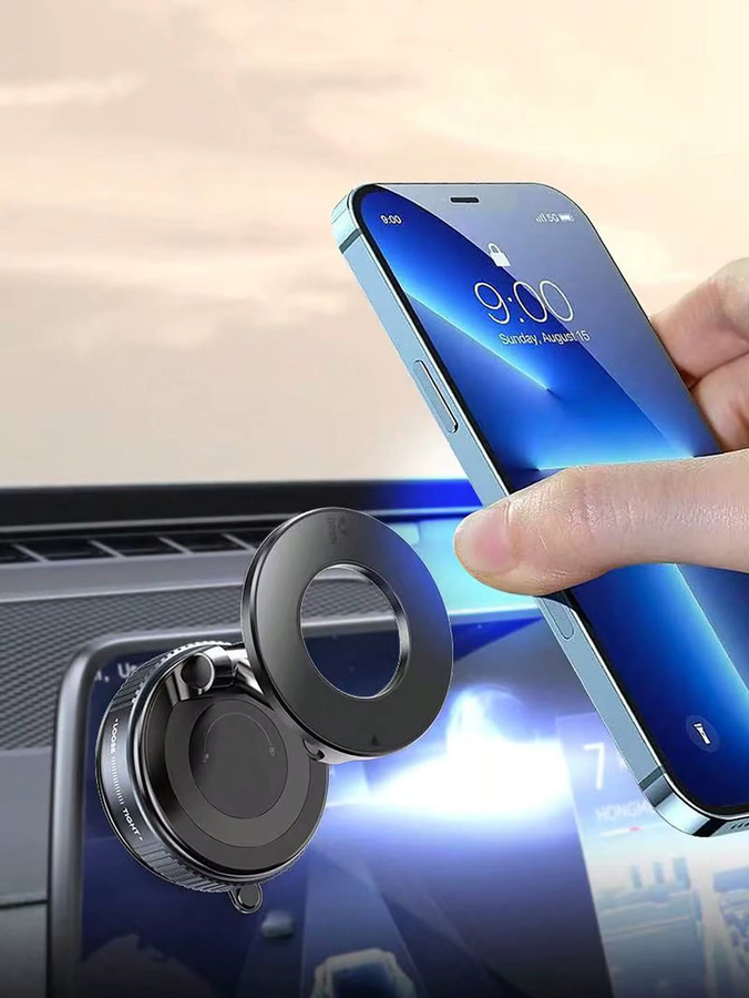 Magnetischer Vakuum-Saugnapf in Schwarz als 360 Grad drehbarer mobiler Ständer für dein Auto - Bild 5