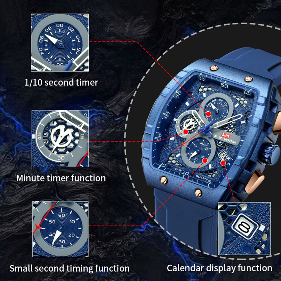 VA VA VOOM Chronograph, Herren, Quarz, Edelstahl, Blau, Silikon, Eckig - Bild 2