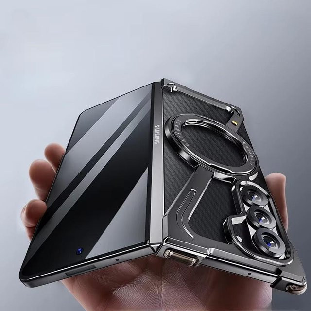 Magnetische Z-Form Handyhülle aus Aluminiumlegierung für Samsung Galaxy Z Fold 5 und Z Fold 6 5G mit Metallständer und MagSafe Funktion, Schwarz - Bild 1