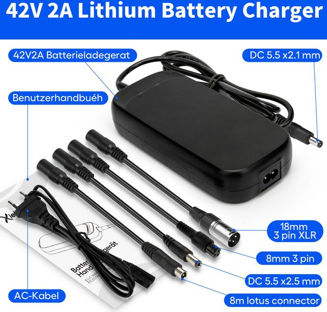Xietongpo Intelligentes Lithium-Batterieladegerät 42V 2A für E-Bike und Elektroroller in Schwarz mit automatischer Abschaltung und CC CV Schnellladung für 10S 36V Batterien - Bild 1