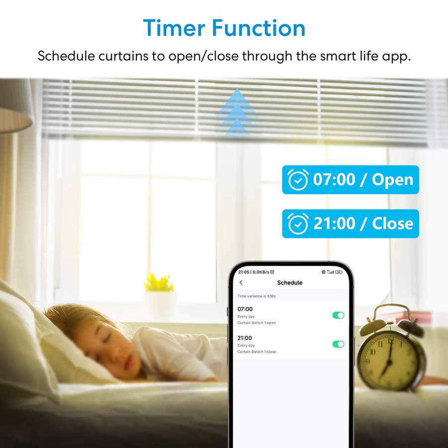 LoraTap ZigBee Rollladen und Vorhang Schalter mit Tuya Smart Life App Steuerung, US-Version, Weiß, kompatibel mit Google Assistent und Alexa, mit Prozent- und Timerfunktion - Bild 4