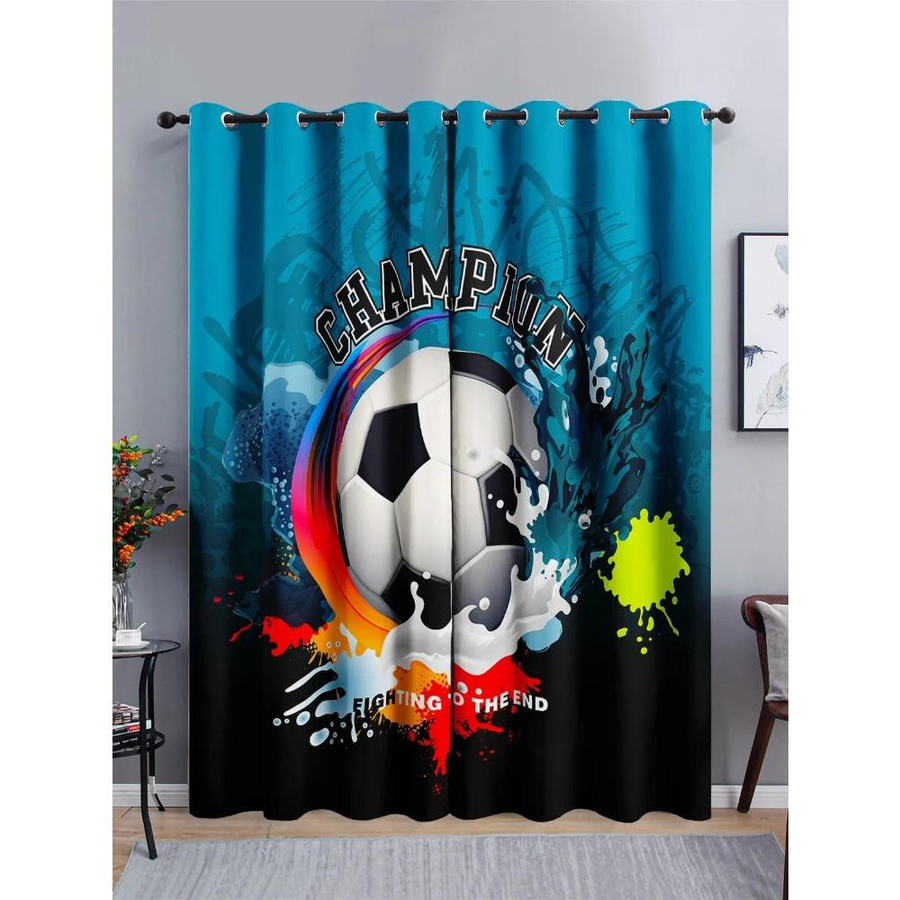 2er-Set Fußball Graffiti Verdunkelungsvorhänge aus Polyester für Kinderzimmer, B: 50 cm, H: 130 cm, inklusive Haken - Bild 2