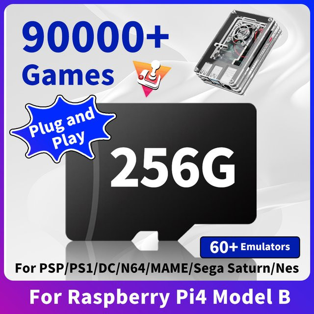 JMachen Batocera Linux 39 Game MicroSD-Speicherkarte für Raspberry Pi4 Modell B mit 90000+ Retro Games und 60+ Emulatoren, 64 GB, Schwarz - Bild 1