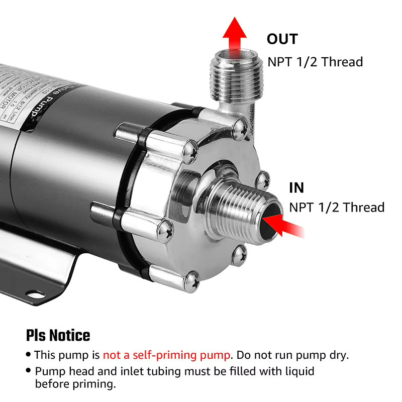 MRbrew Magnetantriebs-Transferpumpe MP-15RM aus Edelstahl in Silber für Craft Beer und Brauwürze mit 1/2 Zoll NPT Anschluss - Bild 2
