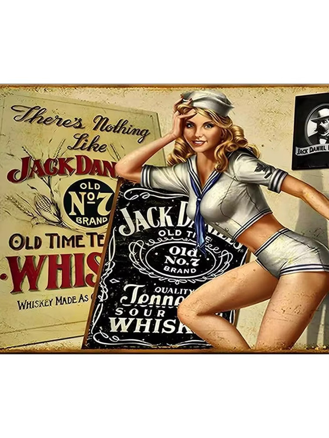 Bayyon Whiskey Bar Vintage Deko-Schild aus Metall, Wandkunst Mädchen Motiv, Mehrfarbig, Breite: 40,0 cm, Höhe: 30,0 cm - Bild 2