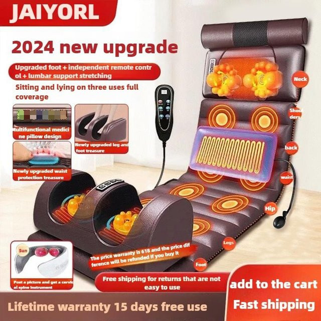 JAIYORL Elektrische Ganzkörpermassagematratze mit Heizung, Handsteuerung und Vibrationsmassagekissen für Schulter, Nacken, Taille und Rücken - Bild 1