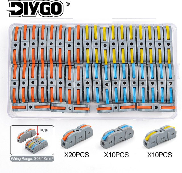 DIY GO Hebel-Drahtverbinder Set mit 40 Stück, 1 in 1 Out Schnellanschluss für kompakte Inline-Klemmen, 28–12 AWG - Bild 1