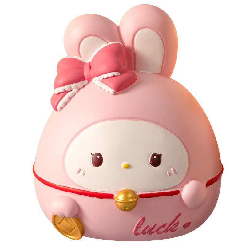 Yiran Furniture Kaninchen Spardose mit Schleife in Pink als kreatives Deko-Ornament für Kinder - Bild 2
