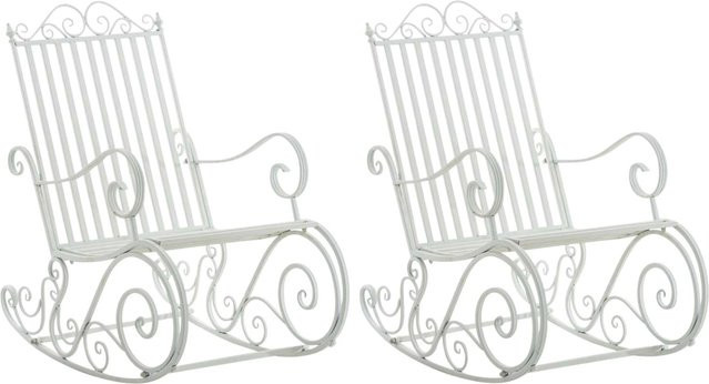 DELUKE Schaukelstuhl ANNA 2er Set Antik Weiß Metall Gartenstuhl für Outdoor und Terrasse B/T/H: 56 x 90 x 94 cm - Bild 1