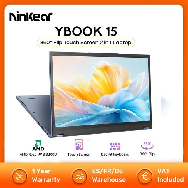 Ninkear YBOOK15 2-in-1 Laptop mit 360 Grad Flip, 15,6 Zoll FHD IPS Touchscreen, AMD Ryzen 3 3200U, 16 GB DDR4, 512 GB SSD, Windows 11 Pro, Grau - Bild 1