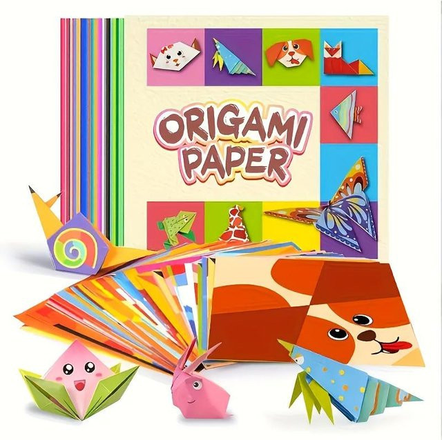 Buntes Origami-Set mit 54 doppelseitigen Konstruktionspapieren und Anleitung in Multicolour für DIY-Kunst und Handwerk - Bild 1