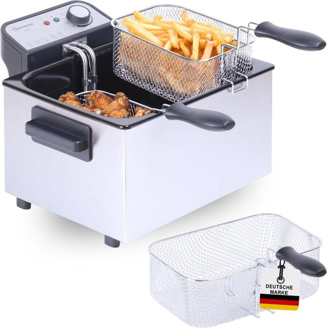 Sommertal XXL Doppel-Fritteuse DF3270 aus Edelstahl in Silber mit 3 Körben, 5 Liter Volumen und 3000 Watt Leistung inklusive Kaltzone - Bild 1