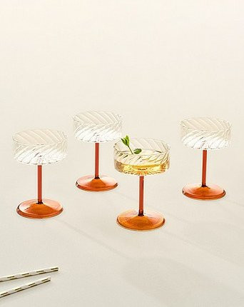 CAIO Cocktailglas Set aus Glas, 4 Stück, orange gestreift, transparent - Bild 1