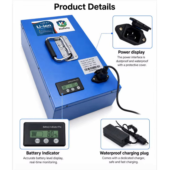 48V 30AH Lithium-Batteriepack mit 21700 Zellen in Blau für Elektrofahrrad, E-Bike und Roller (250W-2000W) - Bild 4