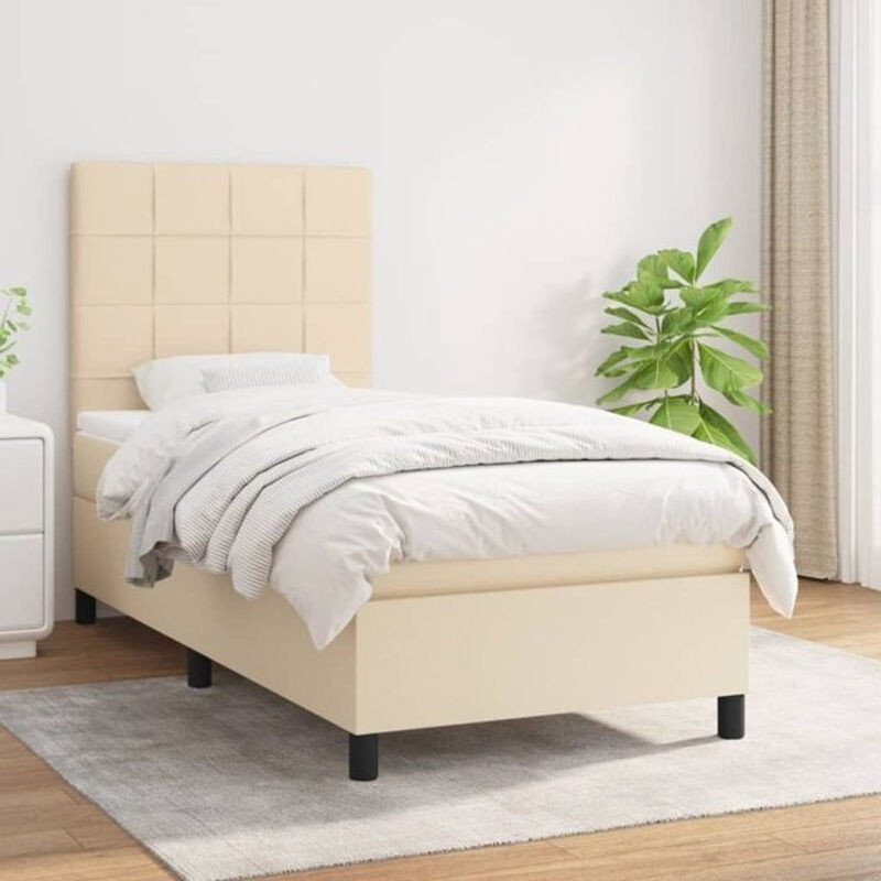 vidaxl Boxspringbett mit Matratze in Beige aus Stoff und Holzwerkstoff B/T/H: 100 x 200 x 128 cm - Bild 1