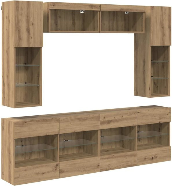 vidaXL TV-Wandregal-Set mit LED in Artisan-Eiche, 6-teiliges Set aus Holzwerkstoff für dein Wohnzimmer, Farbe: Braun - Bild 1