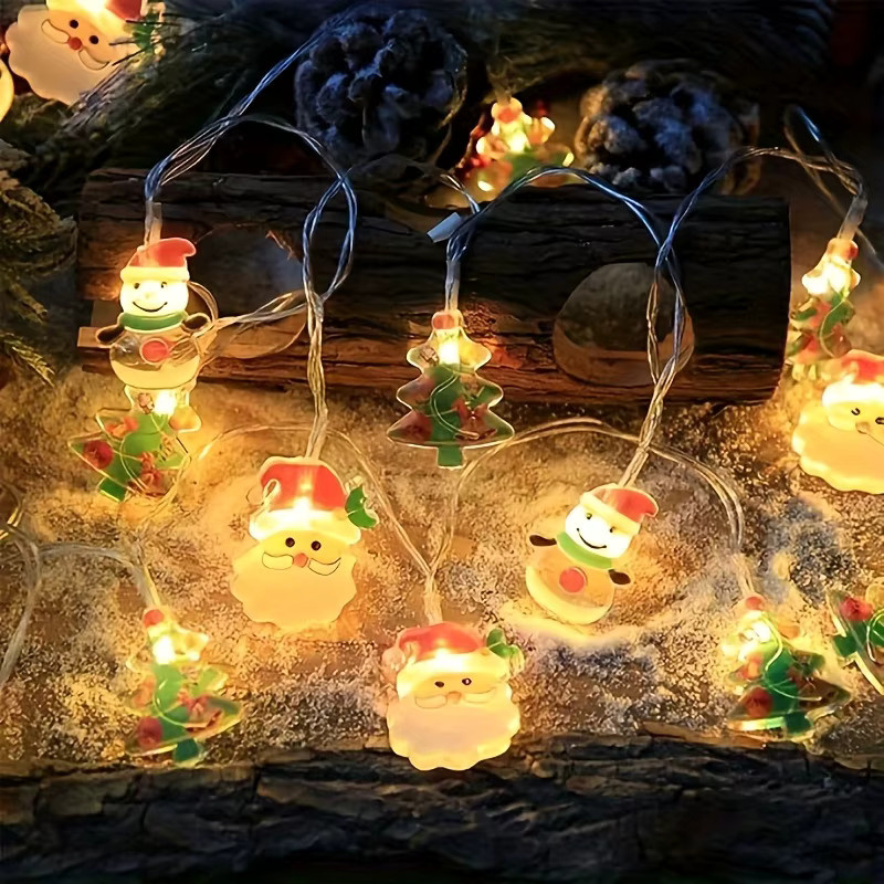 Bunte LED Lichterkette mit Cartoon Santa Claus als Weihnachtsbaum Dekoration und Hängende Ornamente für Kinder - Bild 4