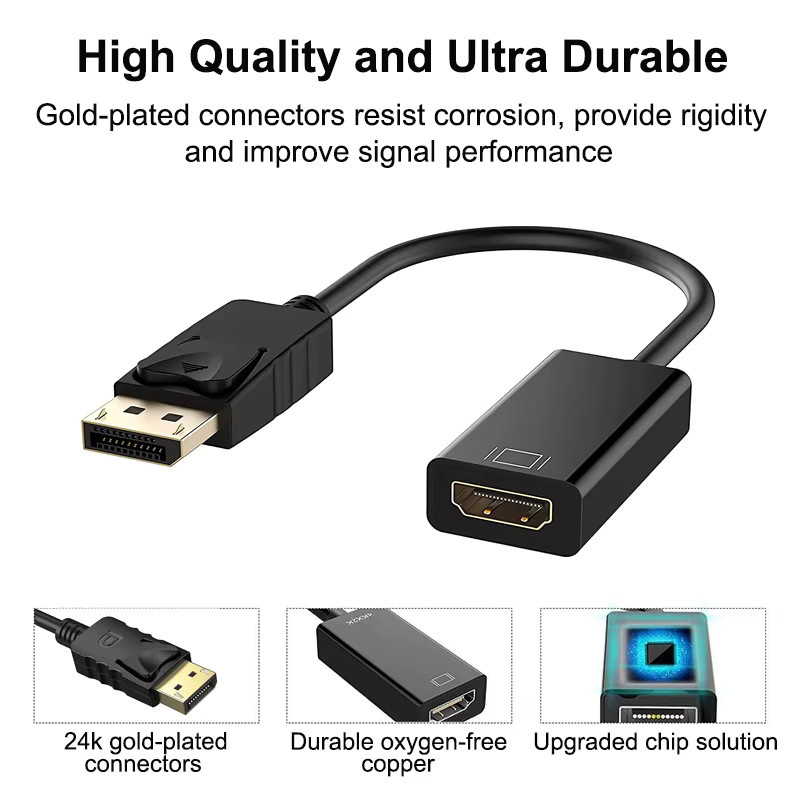 VORILYNEX DisplayPort zu HDMI Kabel 4K Adapter in Schwarz für Laptop, PC und Projektor - Bild 3