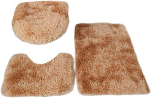 3-teiliges Badezimmerteppich-Set aus Polyester in Beige, bestehend aus einer U-förmigen Bodenmatte, einer Toilettendeckelmatte und einer WC-Matte, saugfähig und rutschfest mit Gummiunterseite - Bild 1