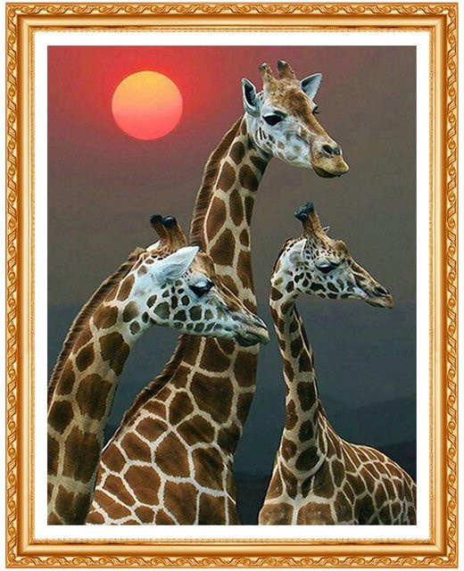 ARMYQZ DIY Diamantmalerei Set Giraffe als Kreuzstich Kit, Farbe: Schwarz und Mehrfarbig, B x H: 30 x 20 cm - Bild 1