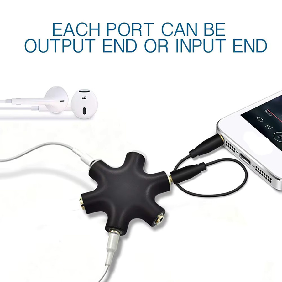 3,5mm Audio Splitter Adapter von 1 Stecker auf 5 Jack Buchsen für Kopfhörer und Datenkabel, kompatibel mit Samsung und Xiaomi - Bild 2