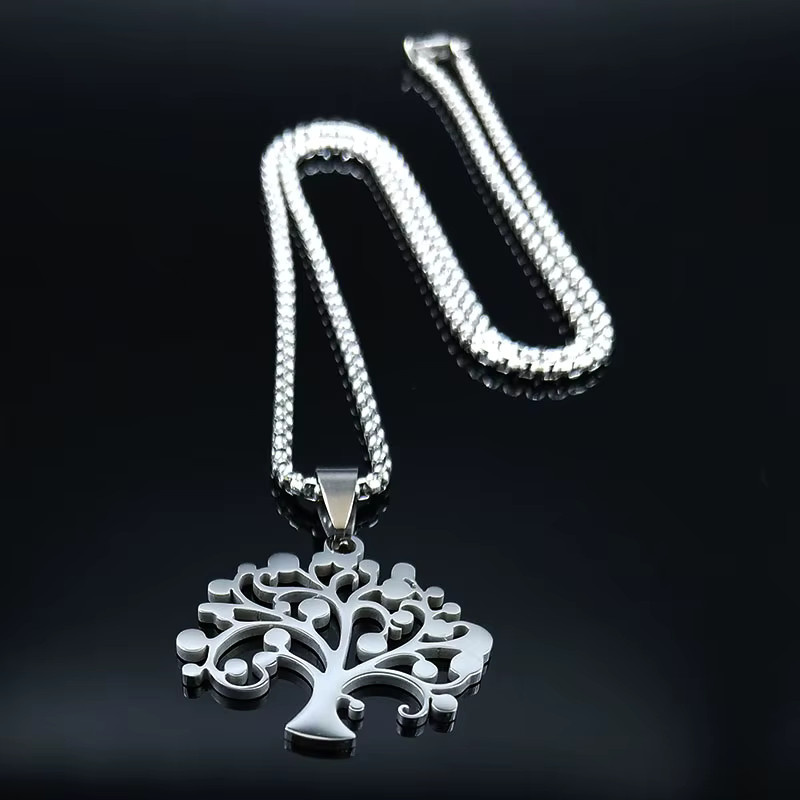 AFAWA Halskette Baum des Lebens, Silber Farbe, Edelstahl, Damen - Bild 3
