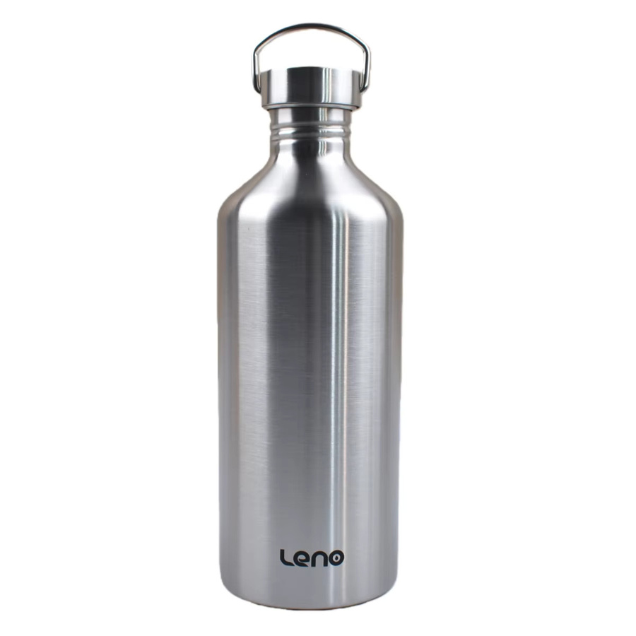 Leno Edelstahl-Wasserflasche in Silber mit großem Mund und Stahldeckel - Bild 2