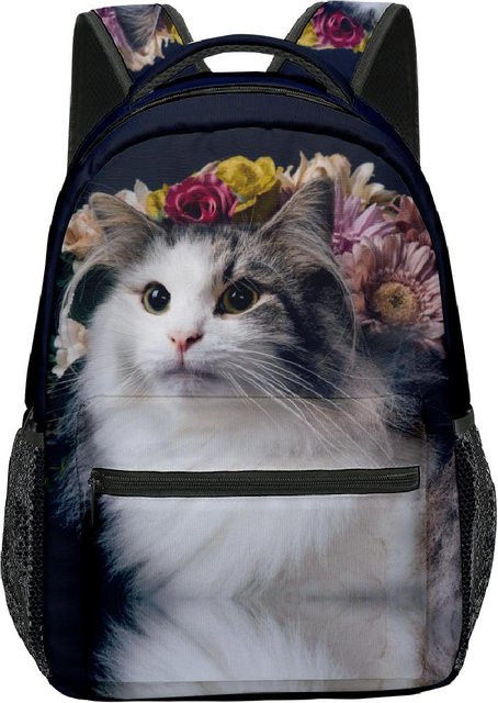 Fancy Style Studio Schulrucksack mit Katzenmuster in Blau, wasserdichter Oxford-Rucksack für Jungen und Mädchen - Bild 1