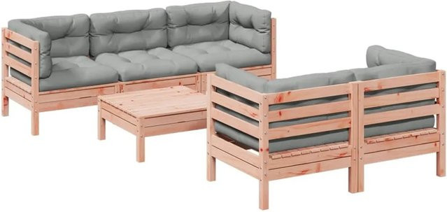 vidaXL 6-teilige Garten-Sofagarnitur aus Douglasienholz in L-Form mit Kissen in Braun und Grau - Bild 1