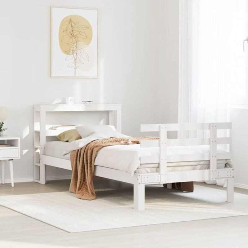 Vidaxl Massivholzbett mit Kopfteil aus Kiefer und Holzwerkstoff in Weiß, B/T/H: 90 x 200 cm - Bild 1